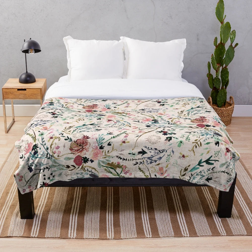 Fable Floral Plush Blanket with delicate floral pattern