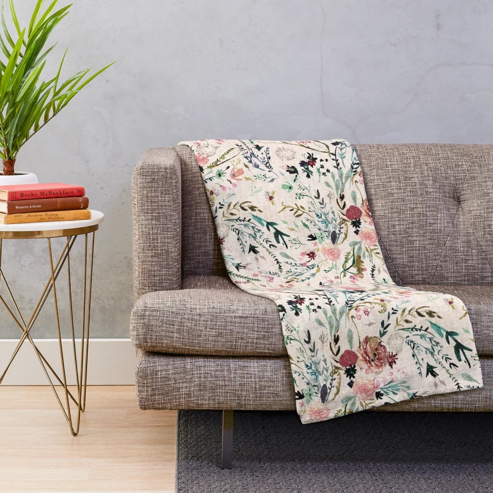 Fable Floral Plush Blanket with delicate floral pattern