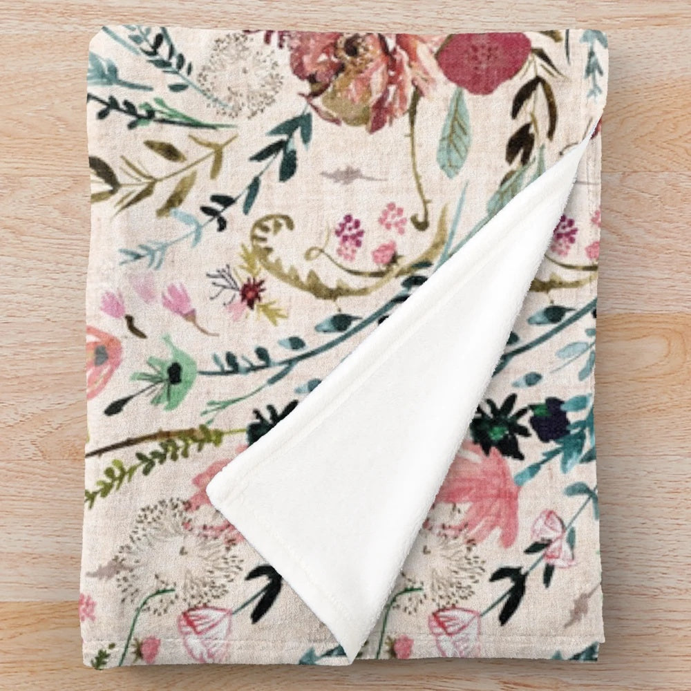 Fable Floral Plush Blanket with delicate floral pattern