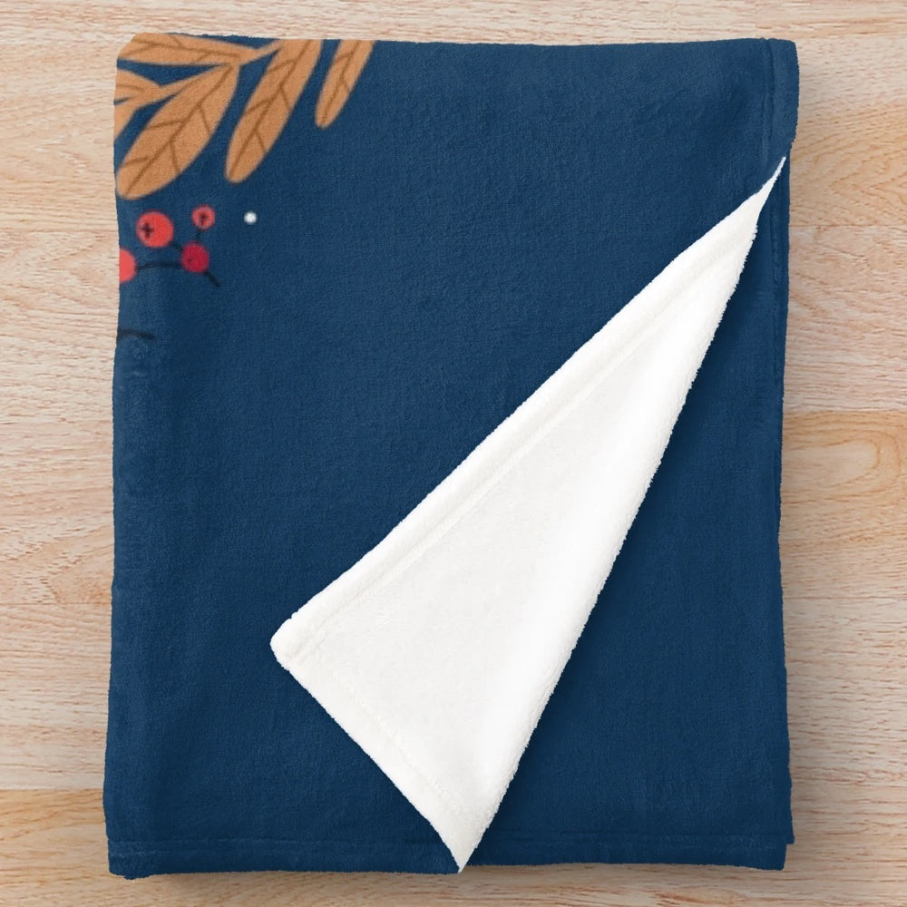 Cozy floral plush blanket with woodland animal design and night sky pattern