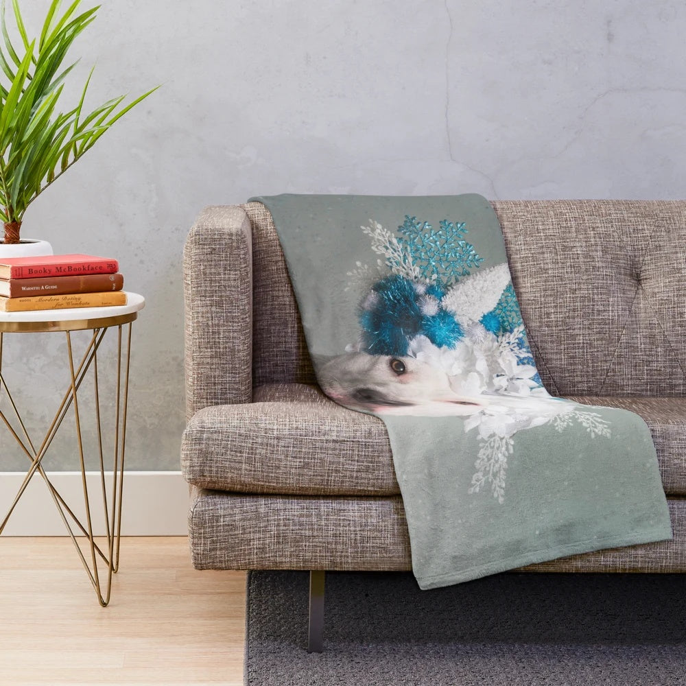 Soft and fluffy plush blanket featuring a polar bear with a floral crown design