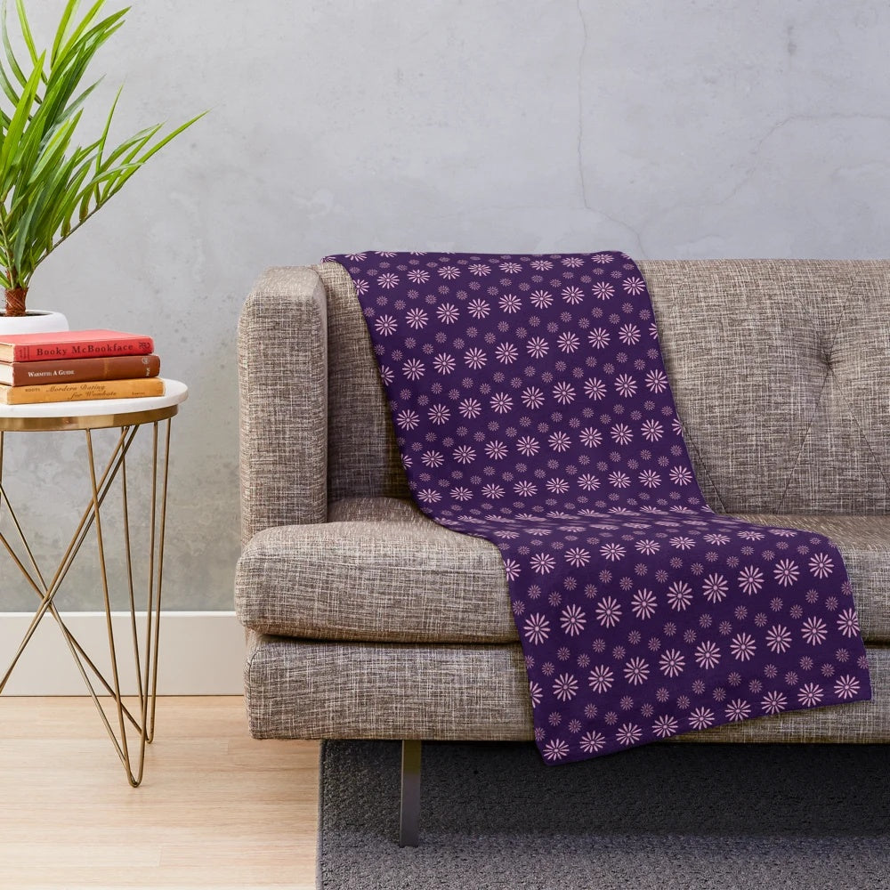 Small pink and purple floral print plush blanket