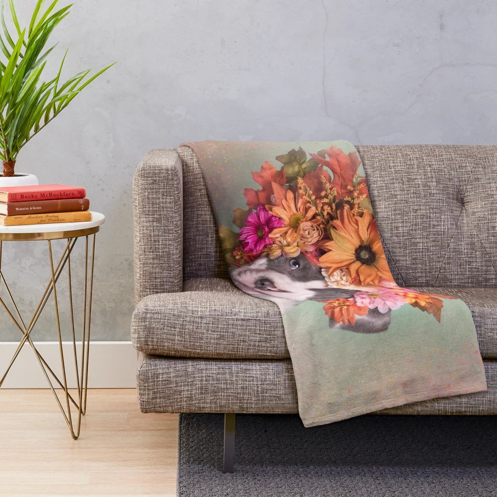 Flower Power Plush Blanket with Pitbull Image