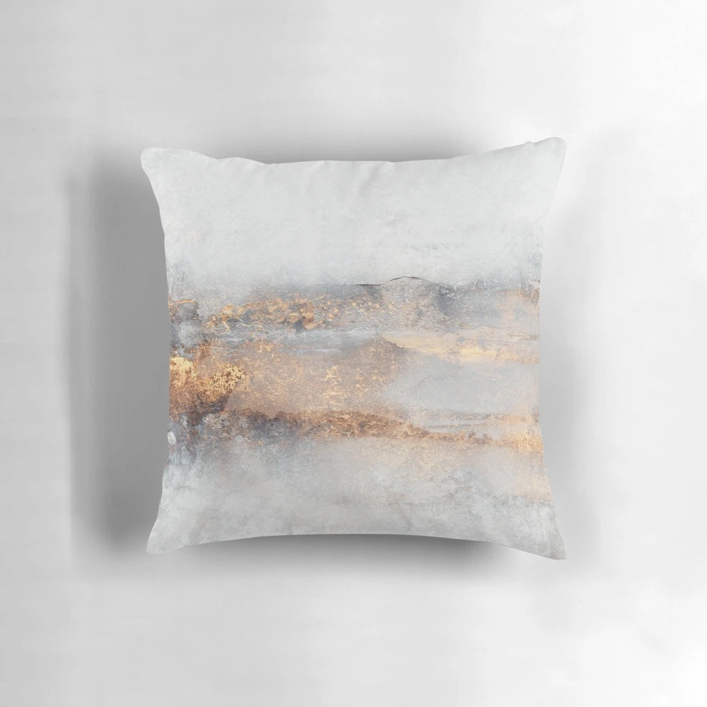 A soft, abstract fog-inspired pillow with a minimalist, modern design and a bright, light texture.