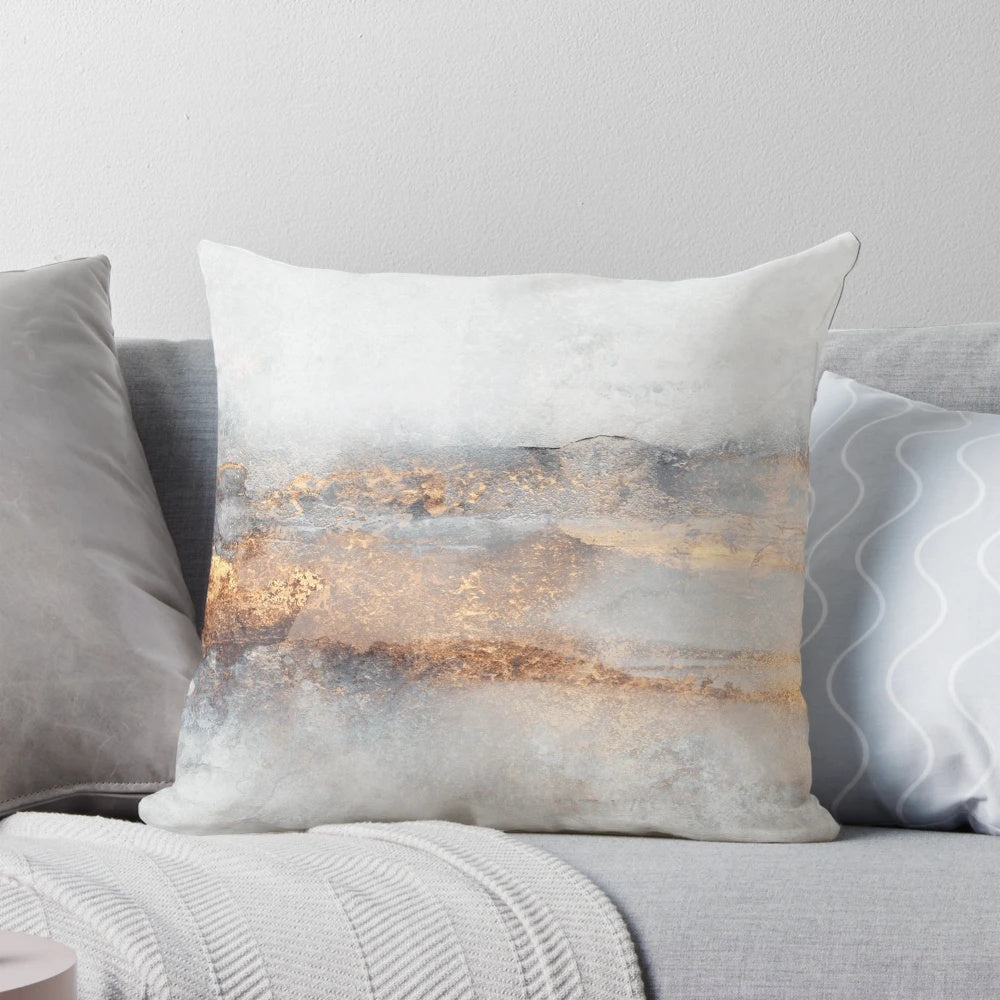 A soft, abstract fog-inspired pillow with a minimalist, modern design and a bright, light texture.