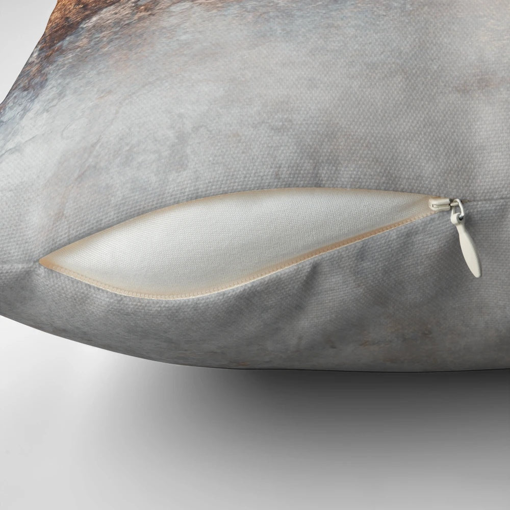 A soft, abstract fog-inspired pillow with a minimalist, modern design and a bright, light texture.