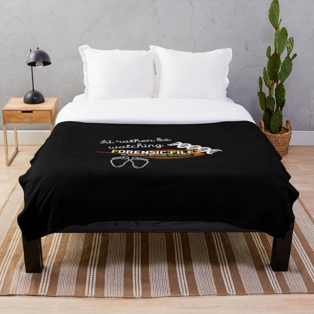 Forensic Files plush blanket with humorous design