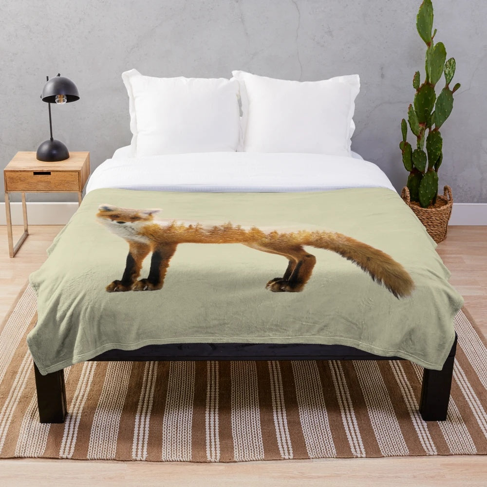 Forest fox plush blanket with a soft, fluffy design