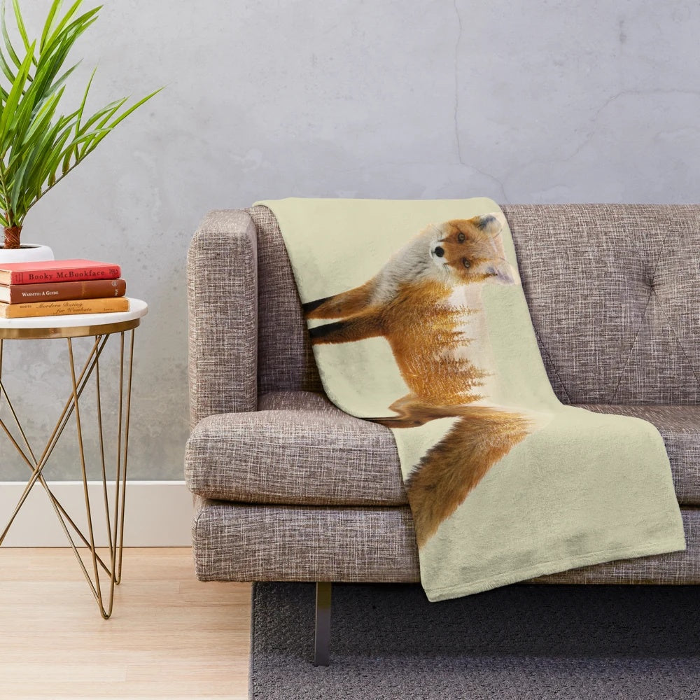 Forest fox plush blanket with a soft, fluffy design
