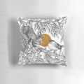 Decorative pillow featuring a squirrel and bird in a forest setting