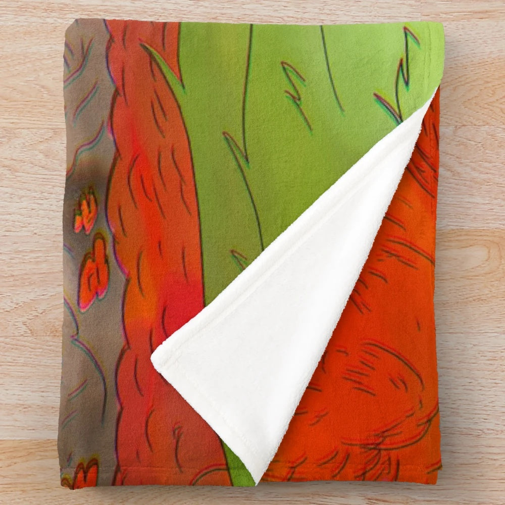 Plush blanket with a forest landscape design