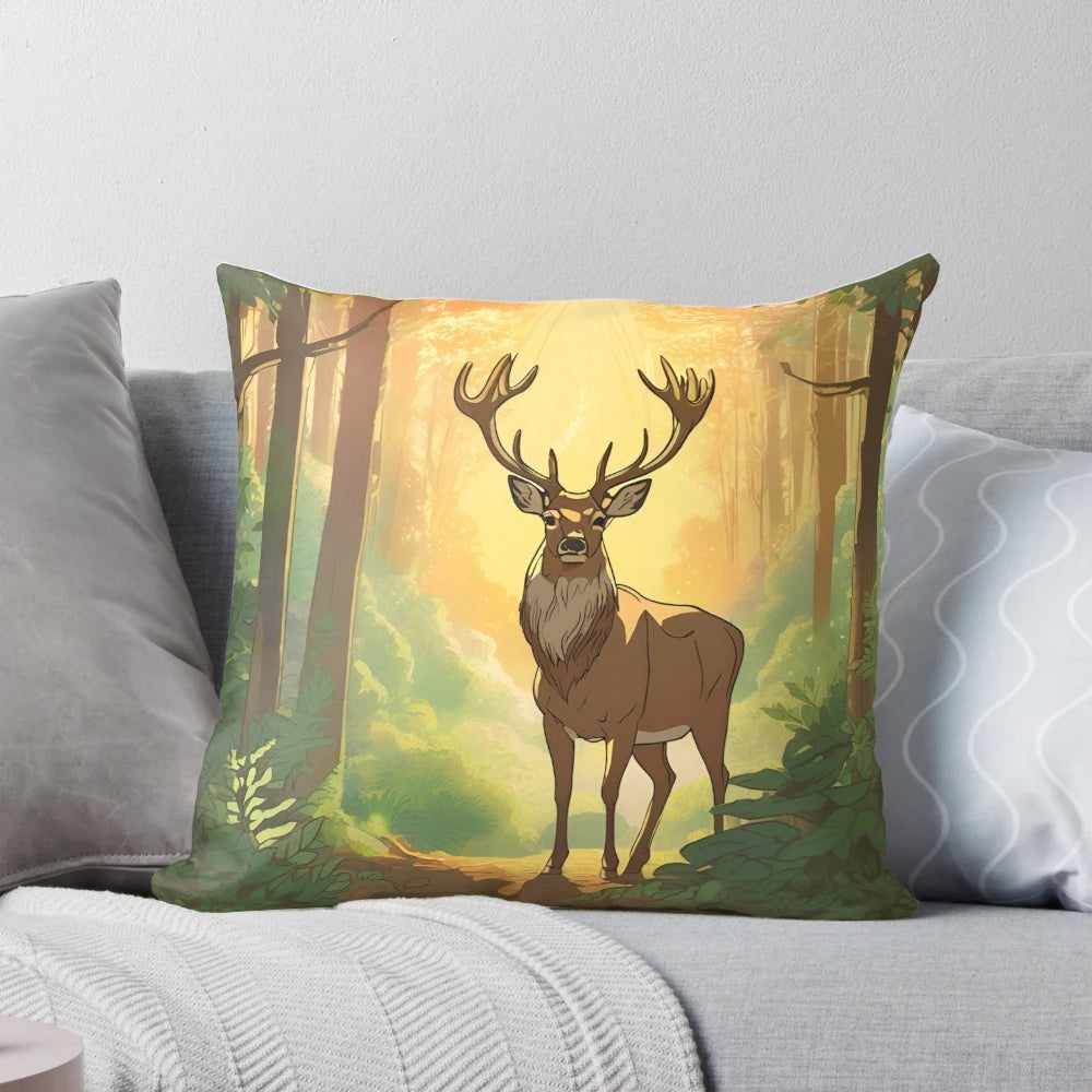 Soft, plush forest reindeer pillow with a cute, whimsical design perfect for Nordic-inspired home decor.