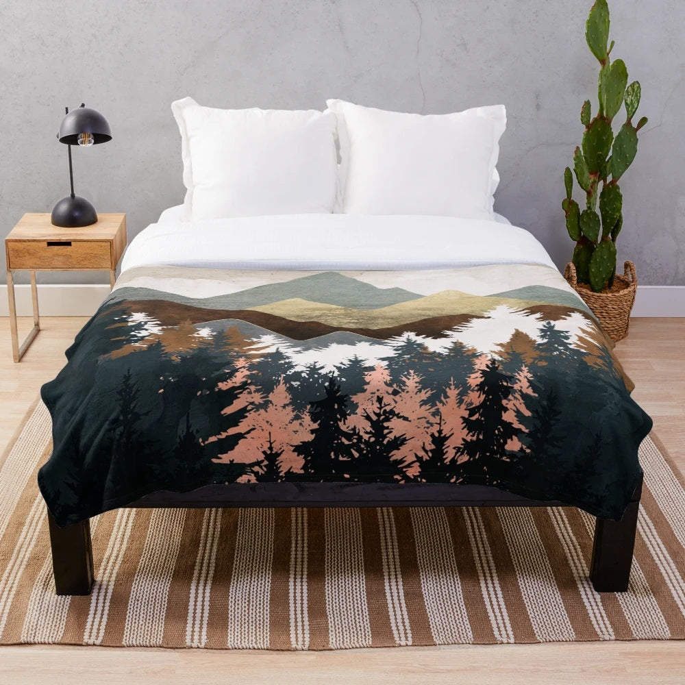 Forest view plush blanket with abstract watercolor design