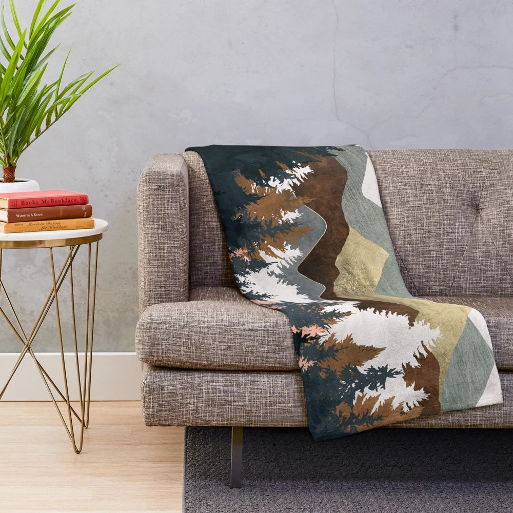 Forest view plush blanket with abstract watercolor design