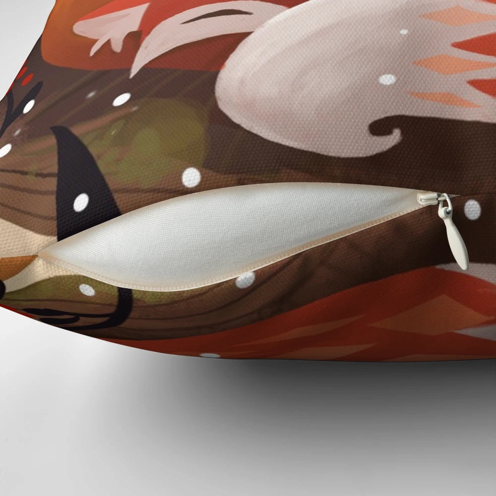 Soft and cozy pillow featuring a cute fox design, perfect for fall and winter home accents.