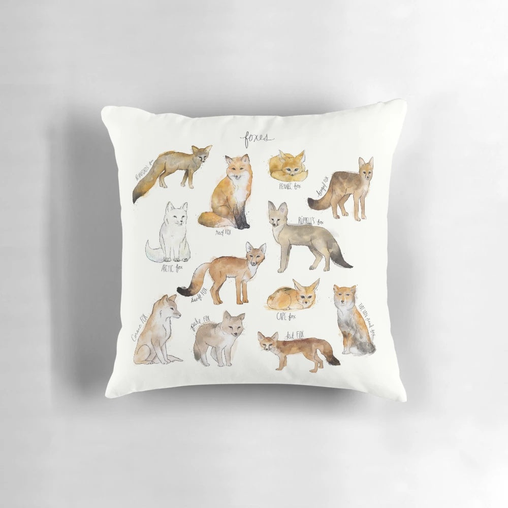 Soft, plush pillow featuring a detailed illustration of a fox in a woodland setting