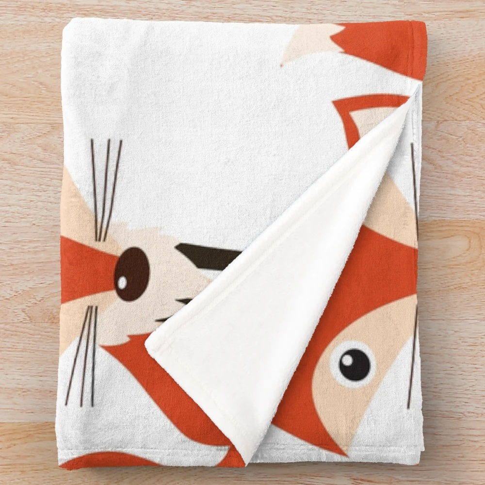 Colorful fox plush blanket with a whimsical watercolor pattern