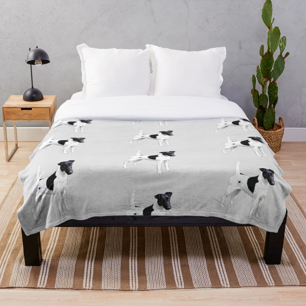 Soft and cuddly plush blanket featuring the adorable smooth fox terrier breed
