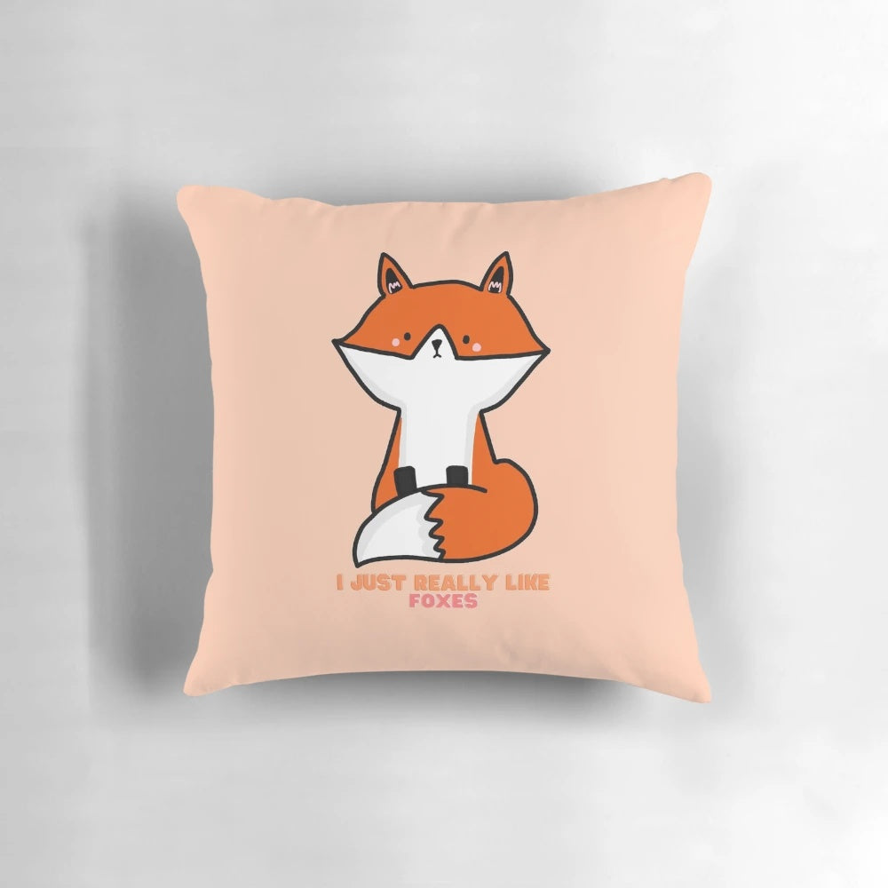 Orange throw pillow with a playful fox design, perfect for decorating your home or gifting to a fox enthusiast.