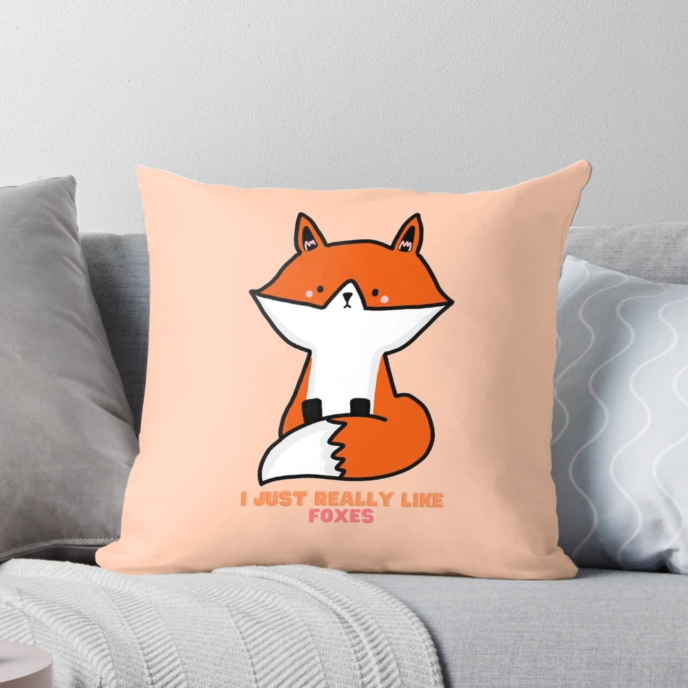 Orange throw pillow with a playful fox design, perfect for decorating your home or gifting to a fox enthusiast.