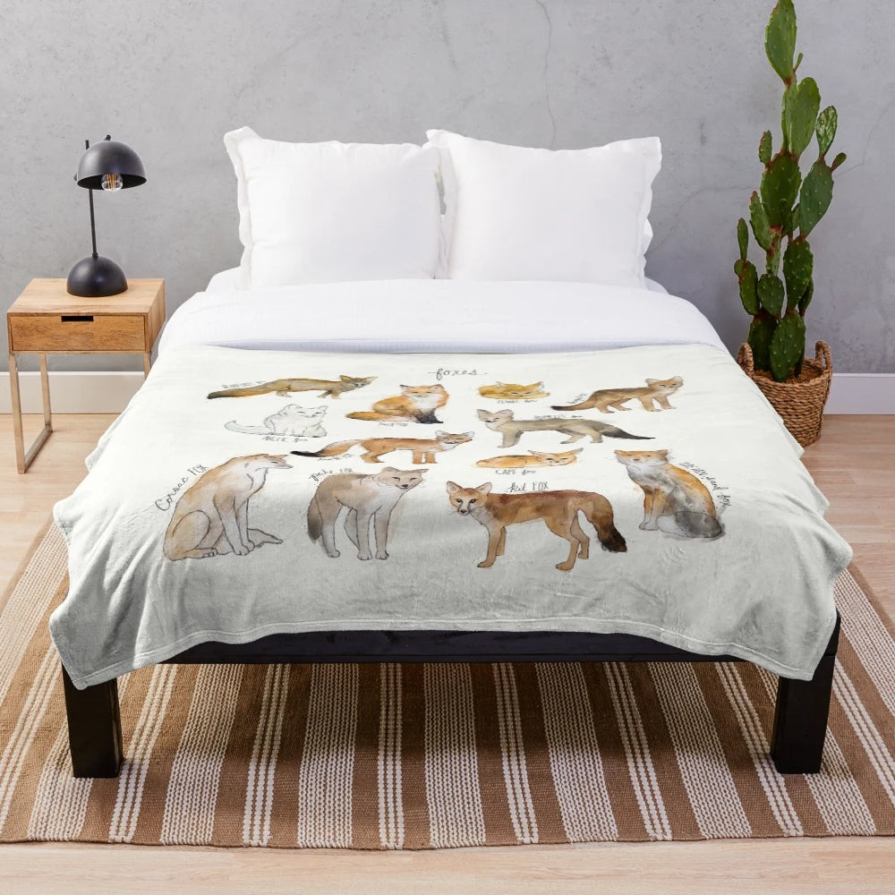 Foxes Plush Blanket Showcasing Wildlife and Nature