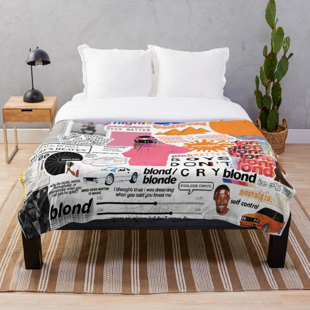 Frank Ocean inspired plush blanket with collage design