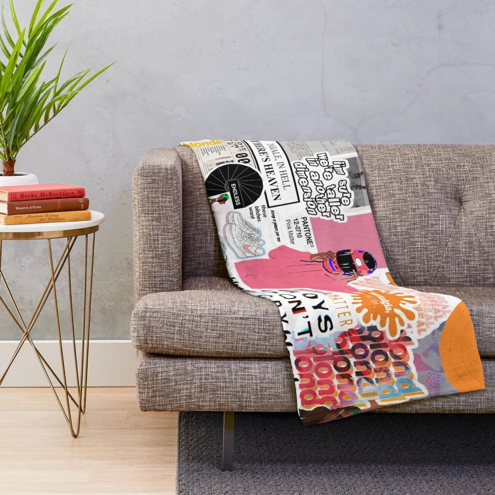 Frank Ocean inspired plush blanket with collage design