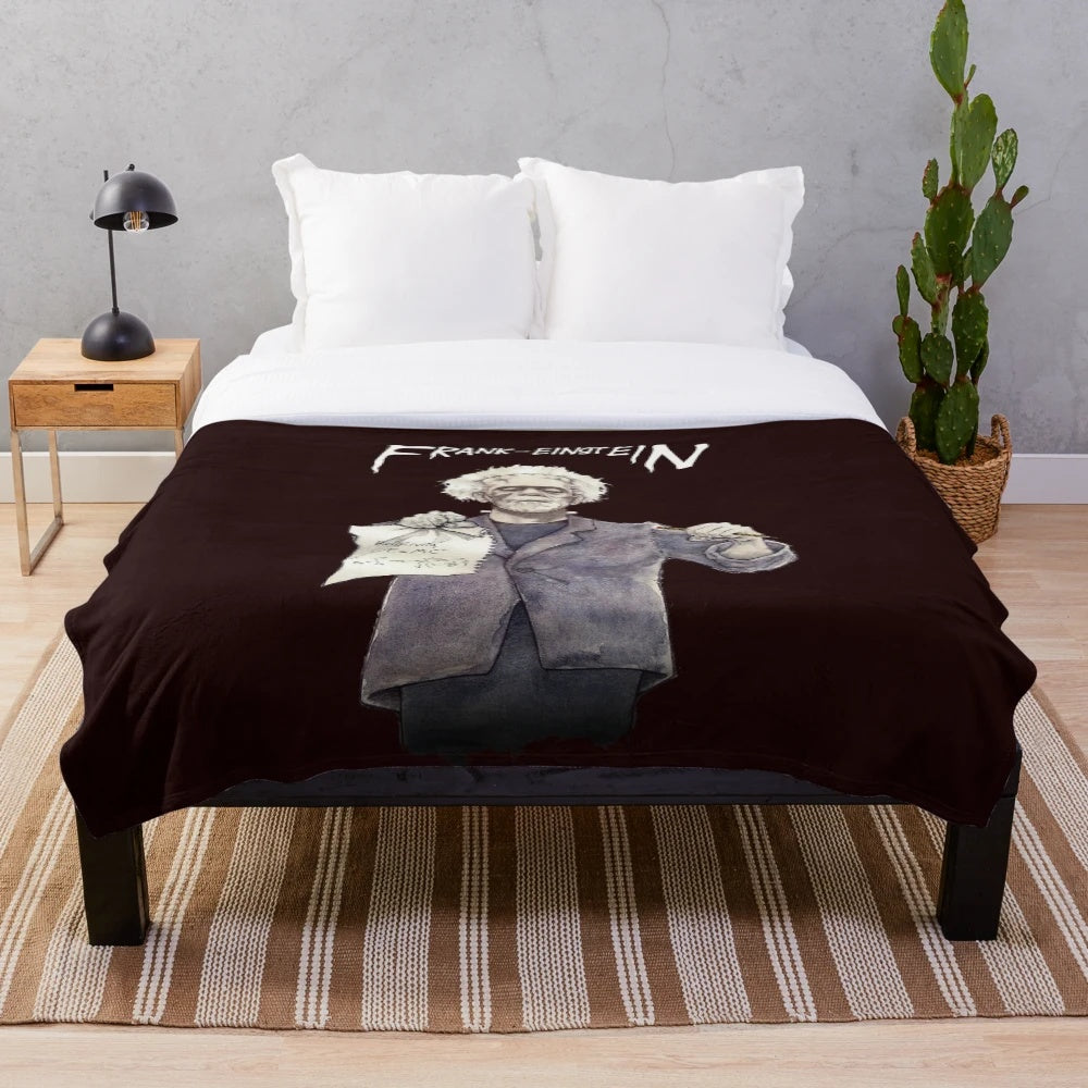 Frankenstein and Albert Einstein inspired plush blanket for a cozy and humorous home decor