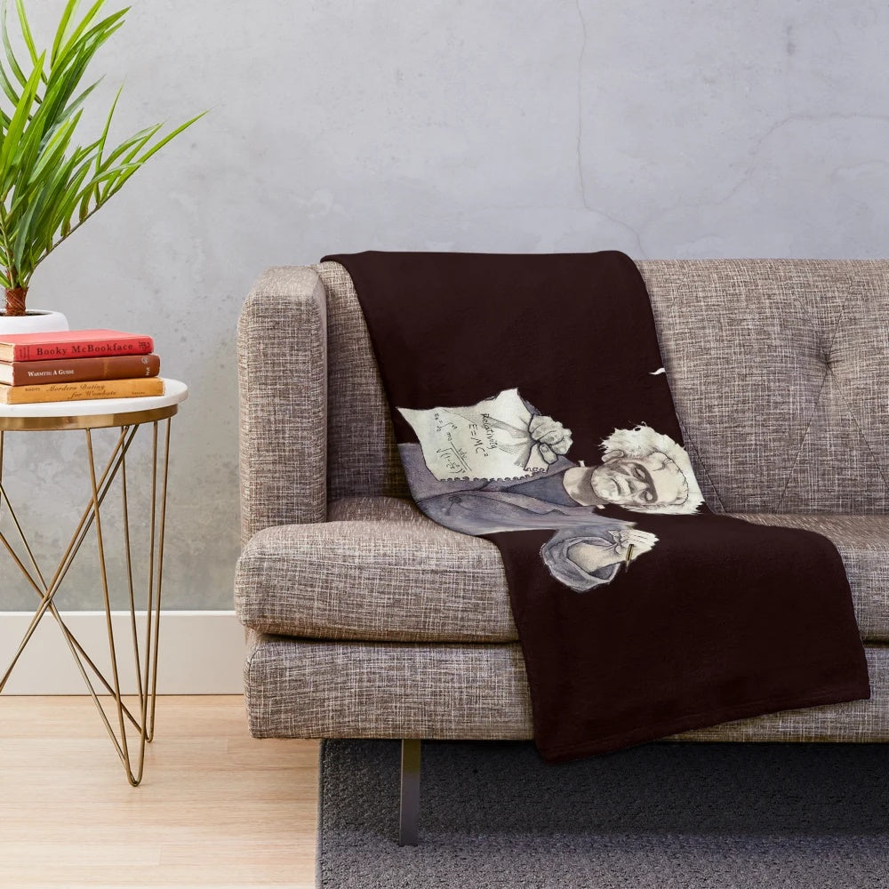 Frankenstein and Albert Einstein inspired plush blanket for a cozy and humorous home decor