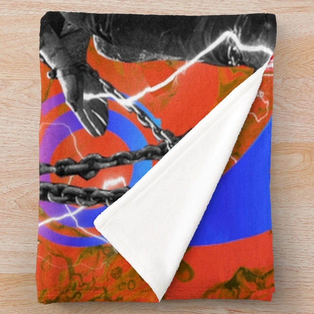 Frankenstein plush blanket with a colorful, modern, and retro-inspired design
