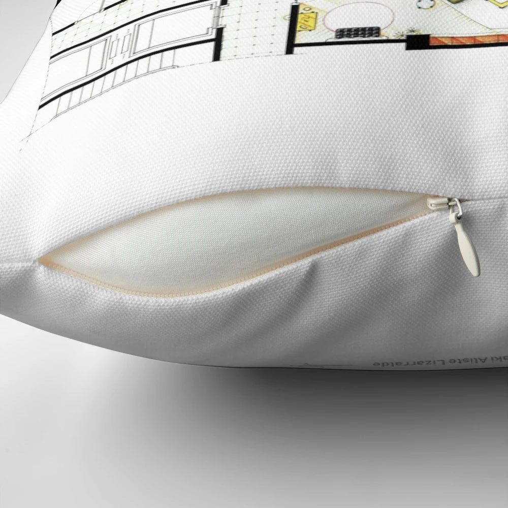 Decorative pillow featuring the iconic floorplan from the TV show Frasier, perfect for adding a touch of modern style to your living room.