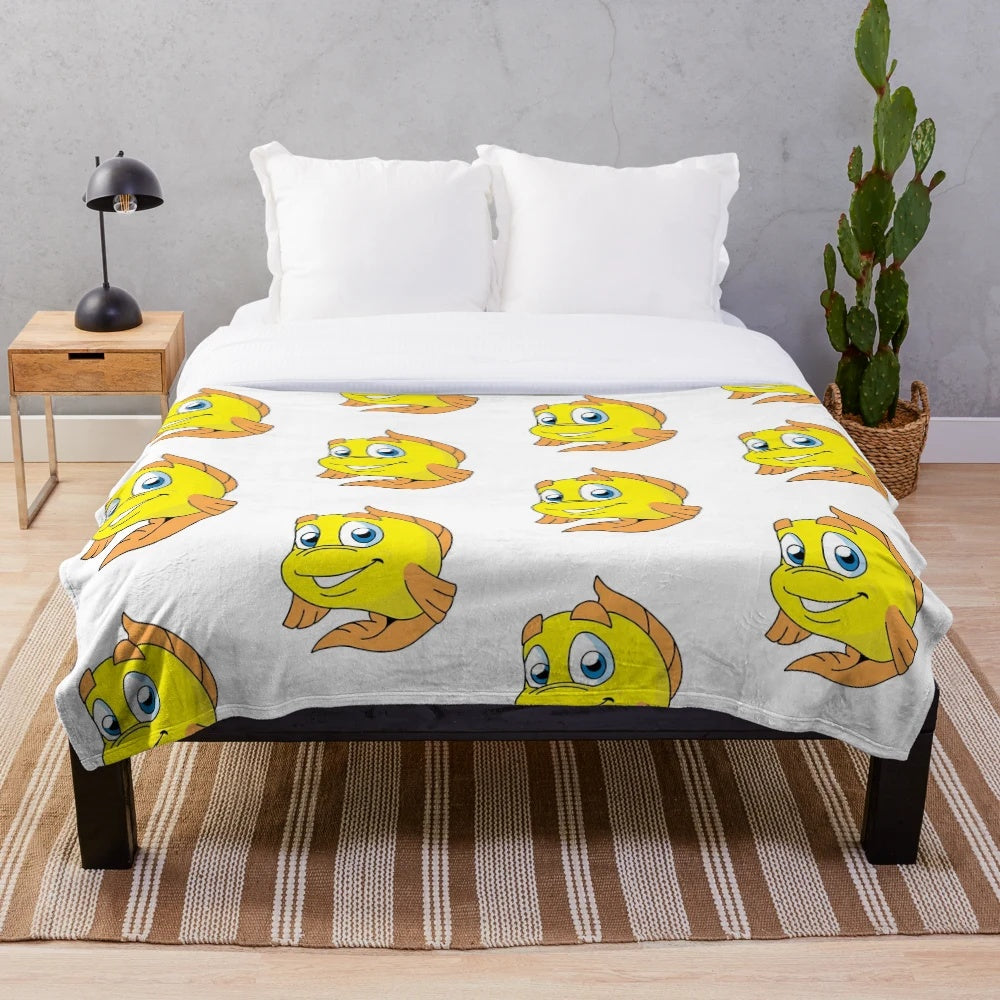 Plush blanket featuring Freddi Fish character from the Humongous Entertainment games
