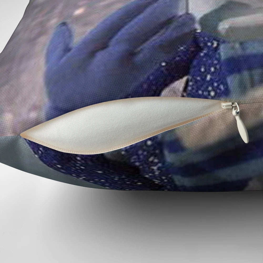 Freeze Miser-themed decorative pillow for a cozy holiday season