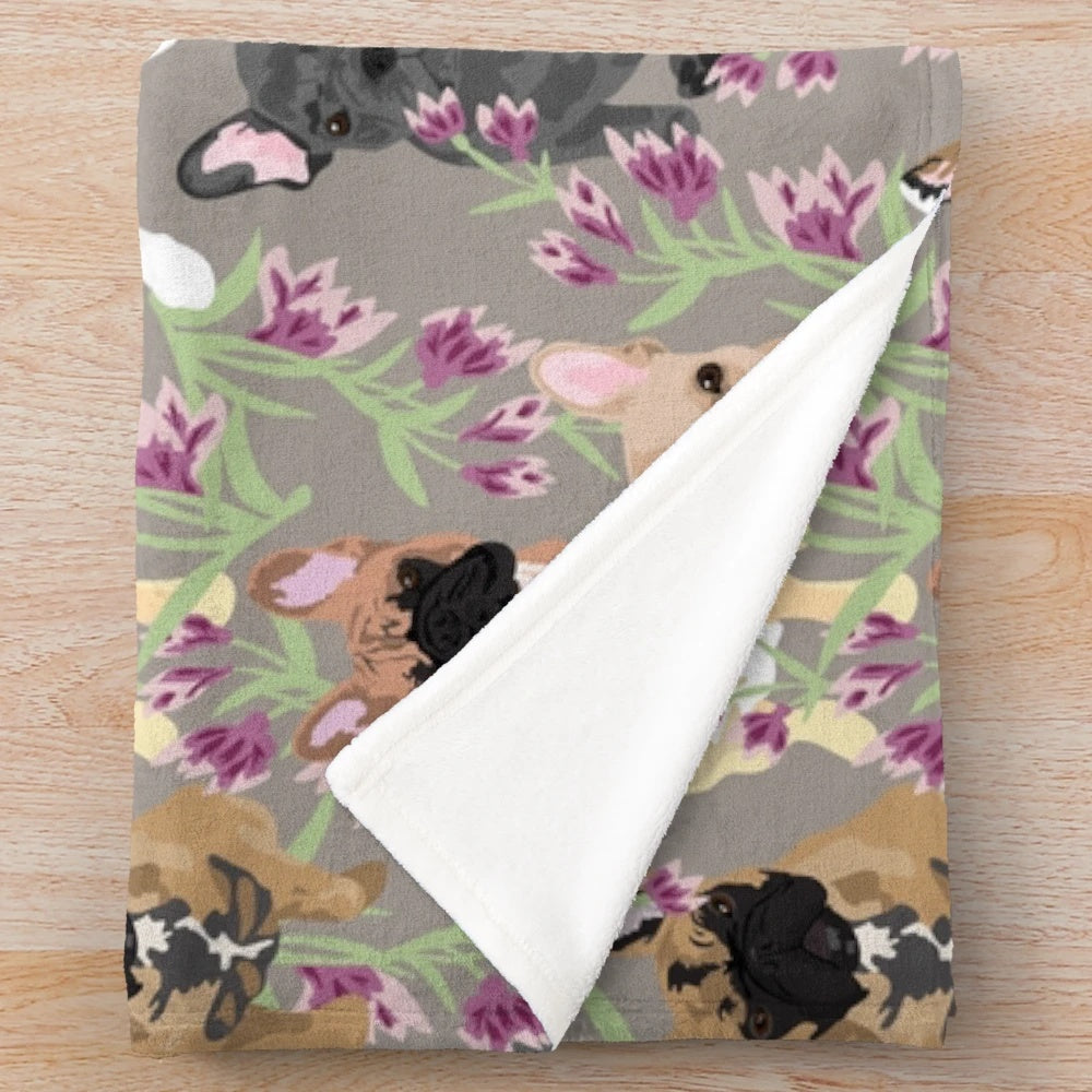 Frenchie Floral Plush Blanket for Snuggling with Your French Bulldog