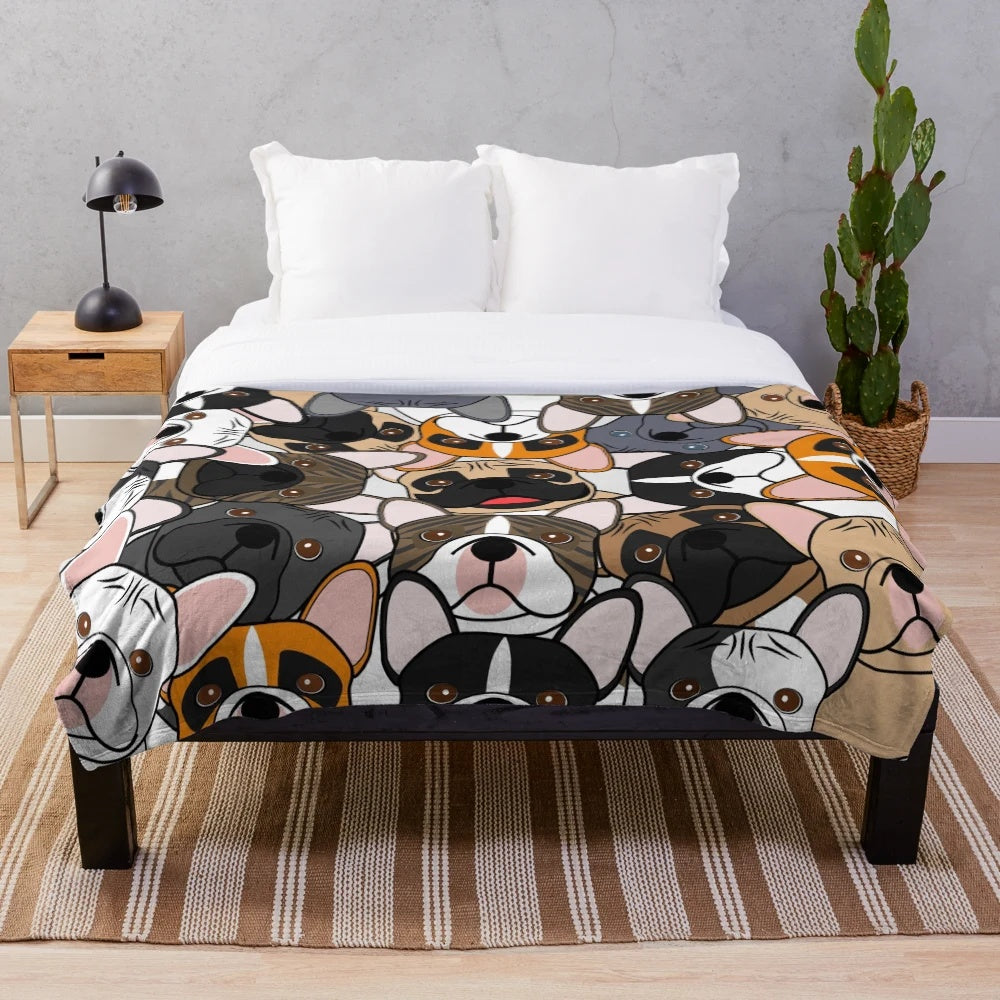 Frenchie Squad Plush Blanket with French Bulldog Design