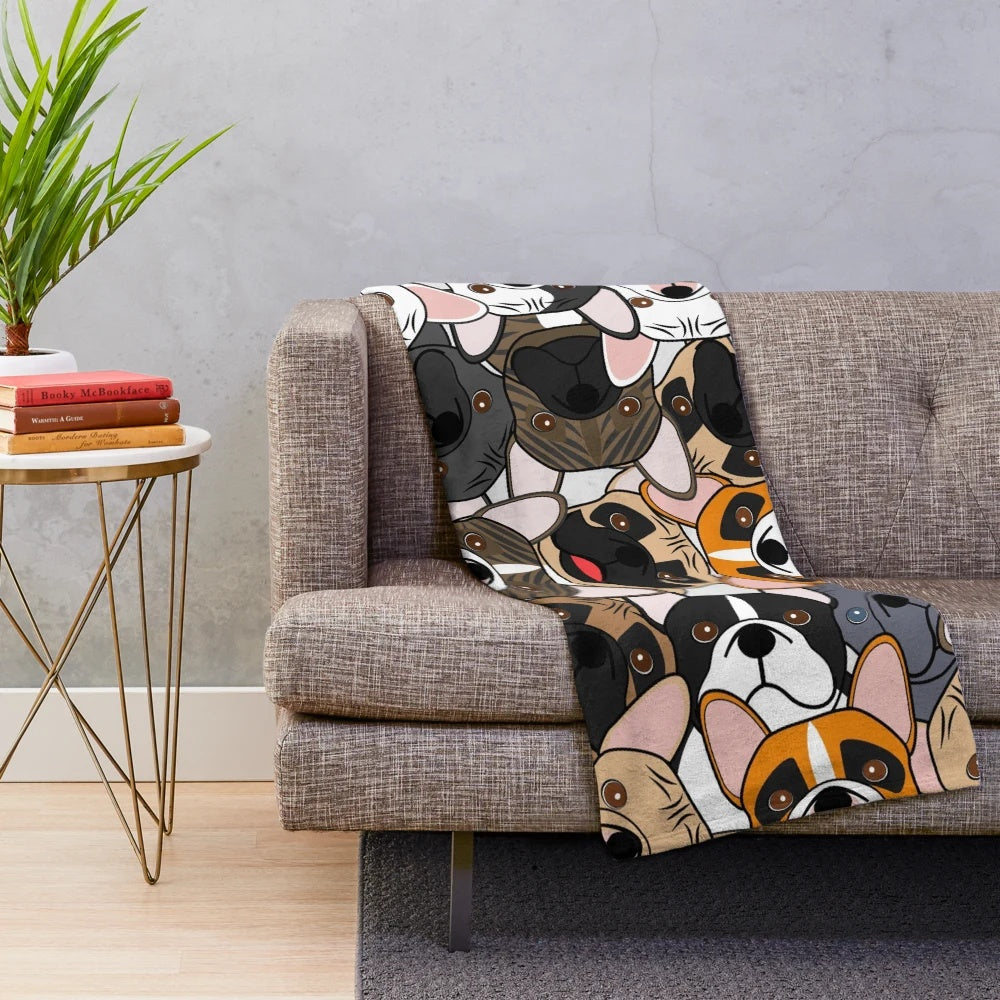 Frenchie Squad Plush Blanket with French Bulldog Design