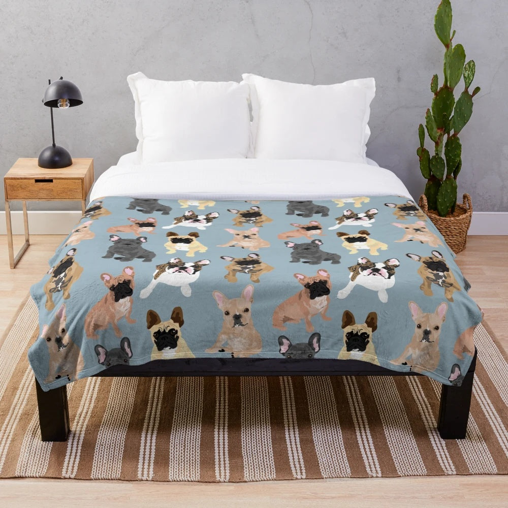 Fluffy French Bulldog Plush Blanket