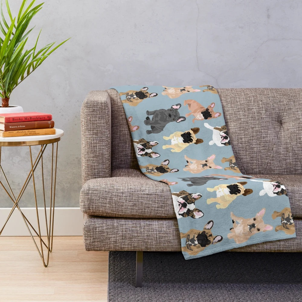 Fluffy French Bulldog Plush Blanket