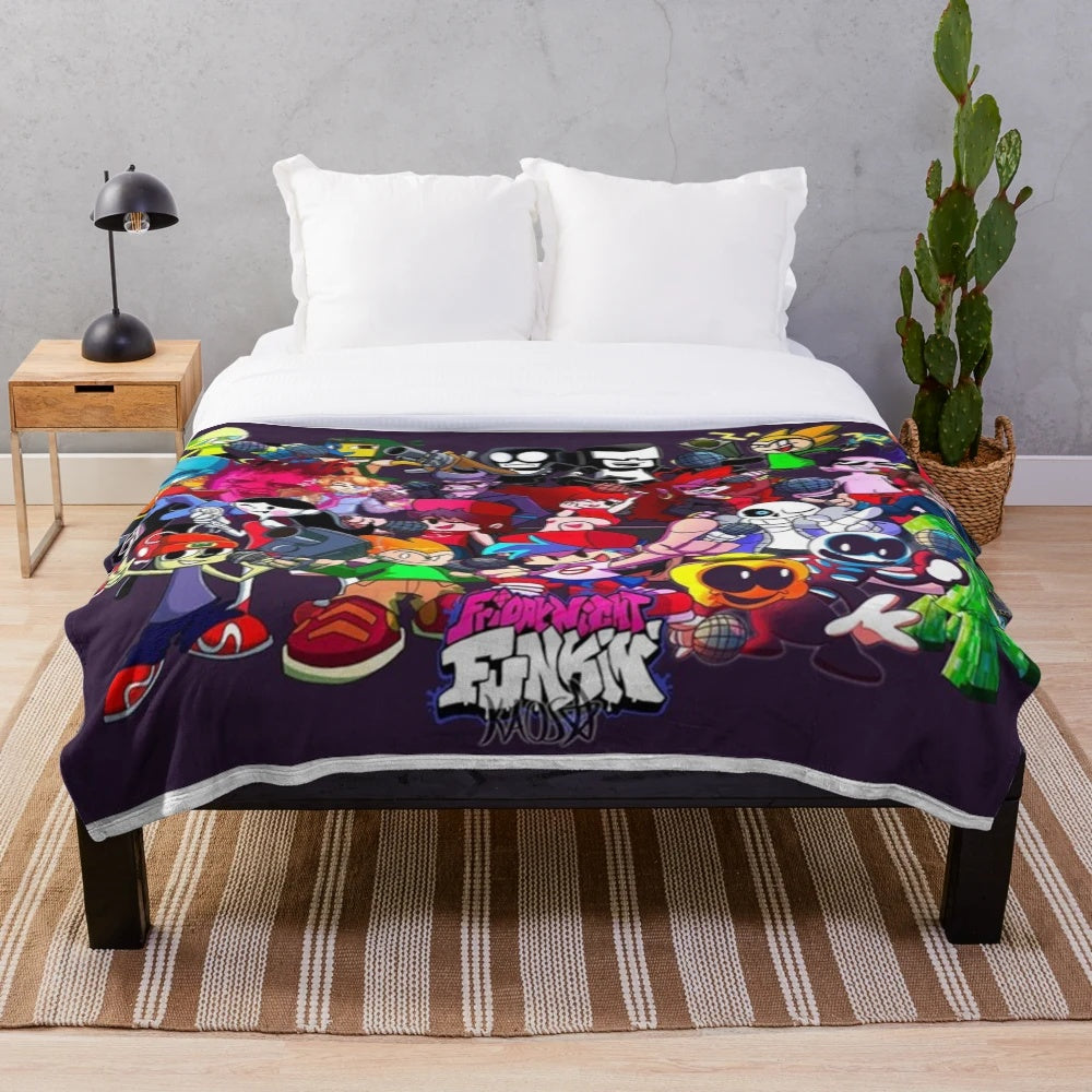 Friday Night Funkin' inspired plush blanket featuring characters from the popular indie game