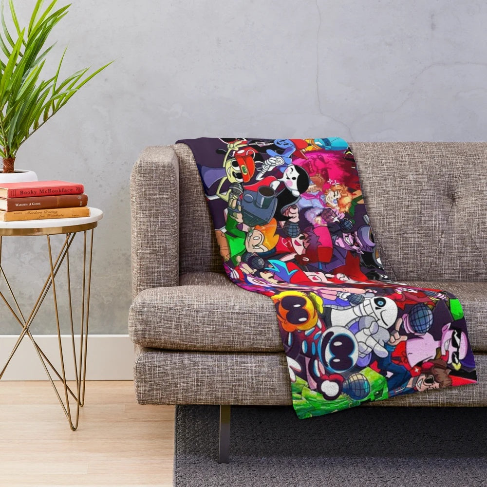 Friday Night Funkin' inspired plush blanket featuring characters from the popular indie game