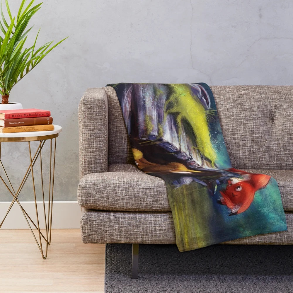 Plush blanket featuring cute animal friends in a fairytale forest scene