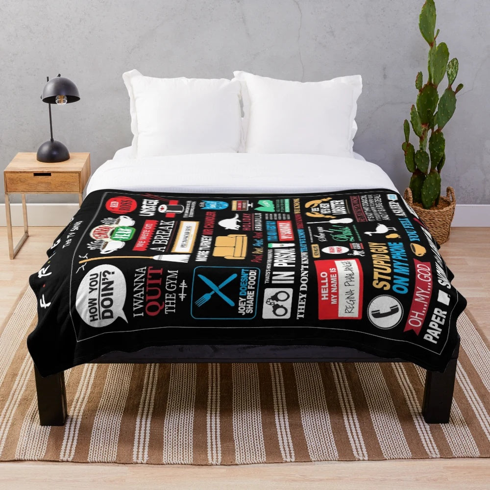 Friends quotes plush blanket with couch and TV show references