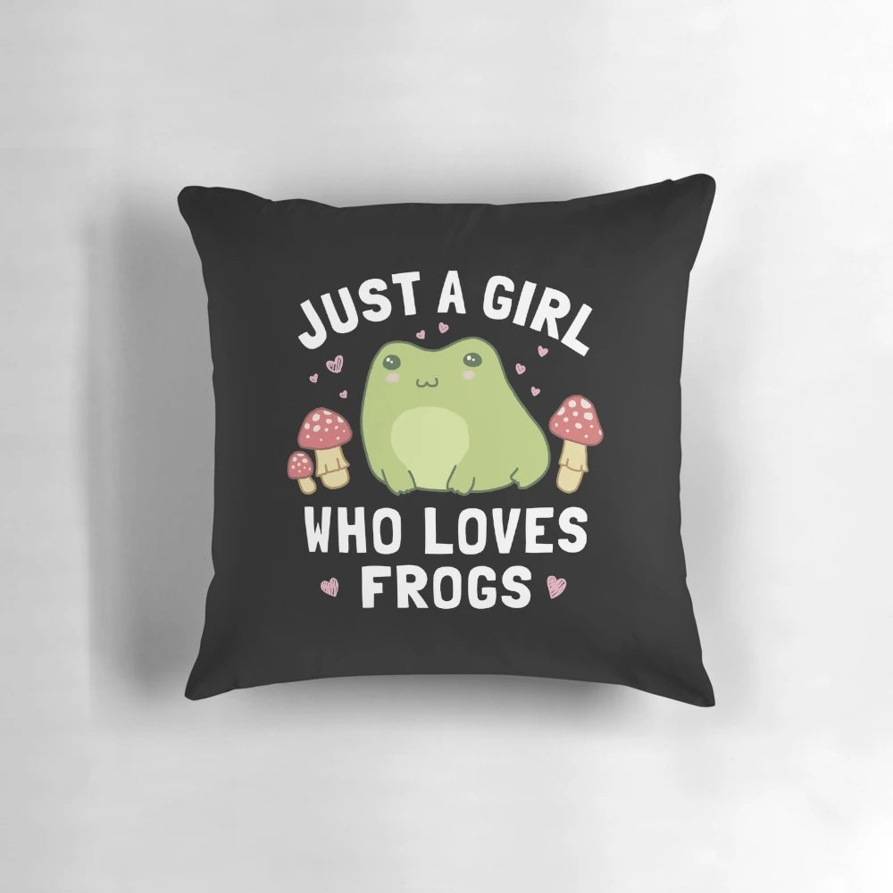 Kawaii cottagecore style pillow featuring a chubby, happy frog design