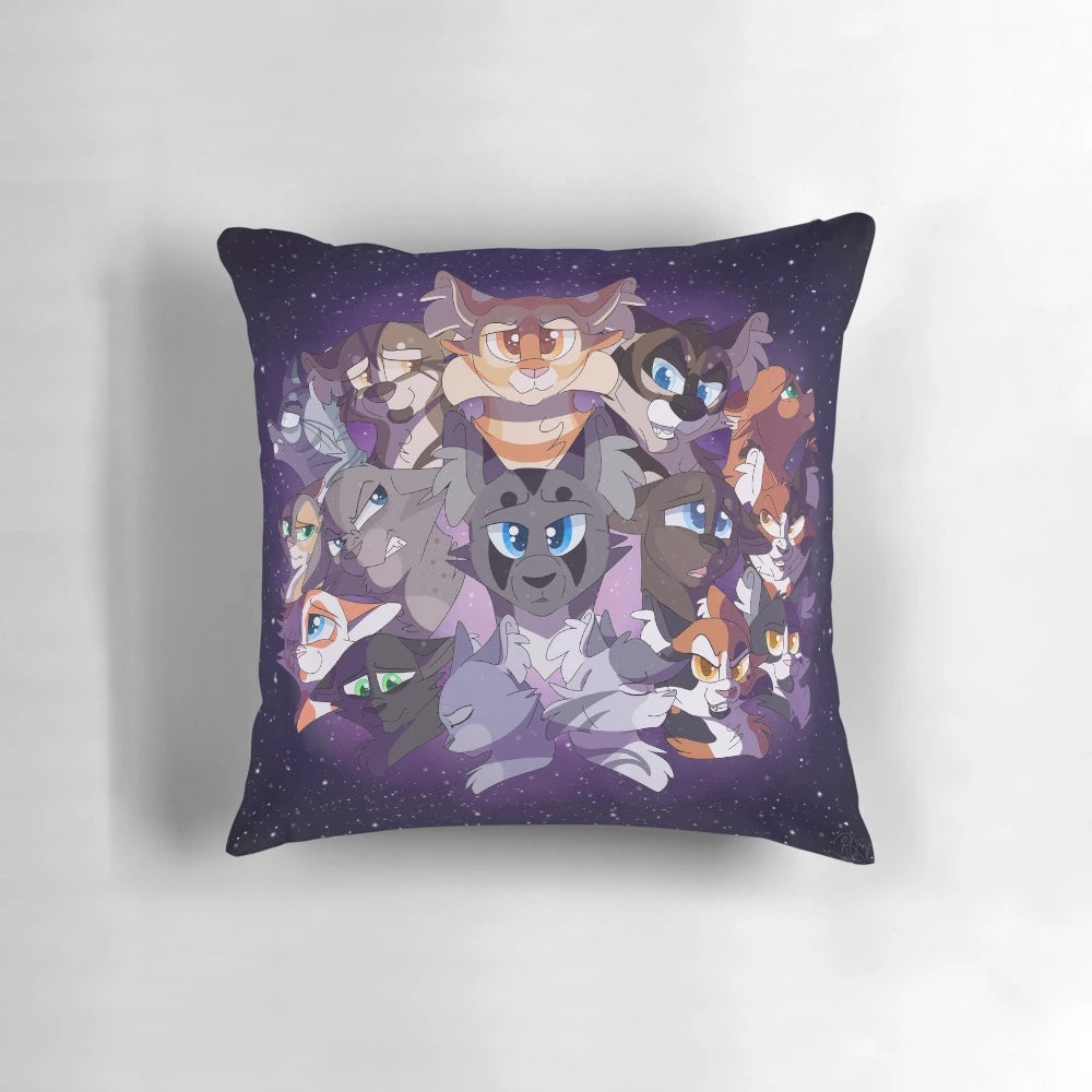 Soft and plush warrior cats themed pillow with frosted star design