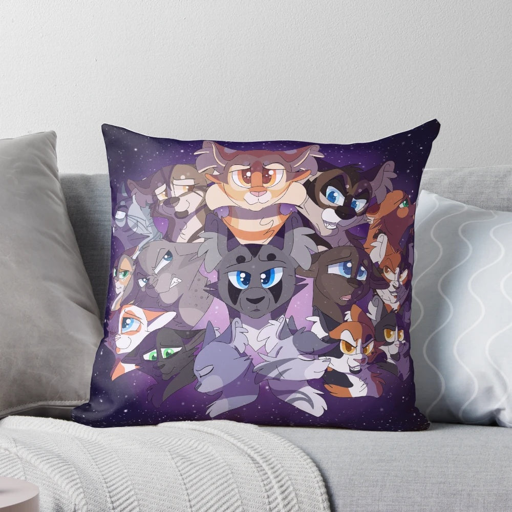 Soft and plush warrior cats themed pillow with frosted star design