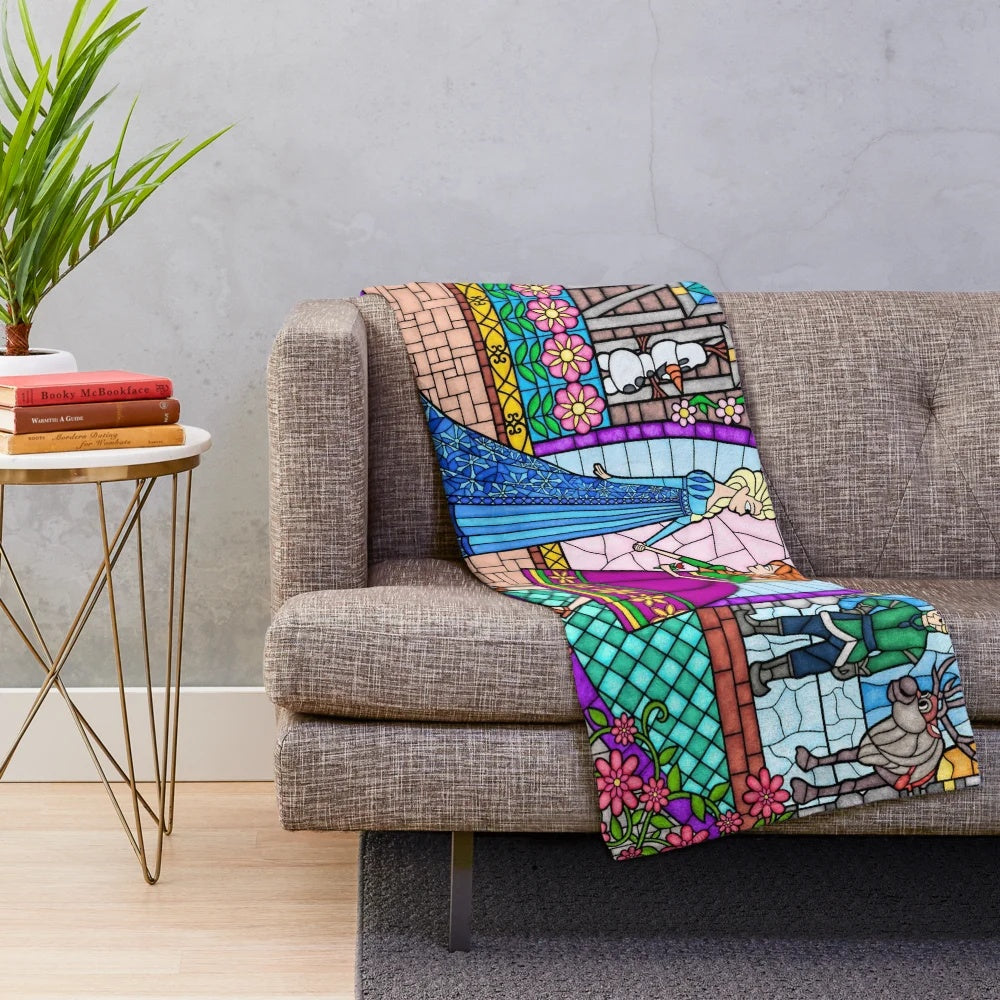 Plush blanket featuring a winter wonderland design with sisters Elsa and Anna from the Frozen movies