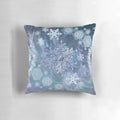 Soft, plush frozen snowflake pillow in icy blue tones, perfect winter home decor