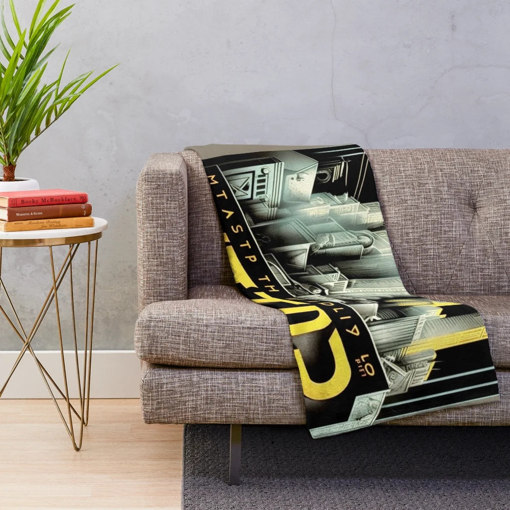Colorful futuristic cinema-themed plush blanket
