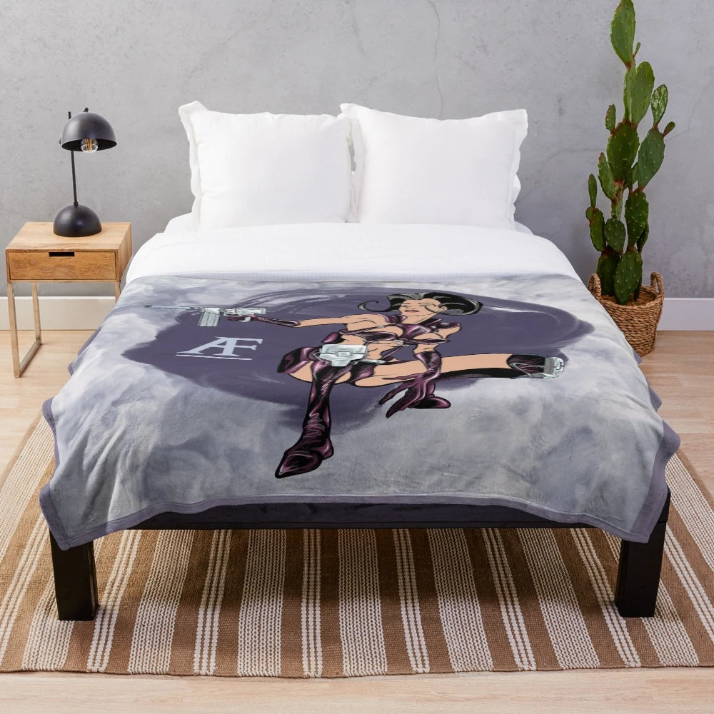 Soft and plush blanket featuring Aeon Flux-inspired design