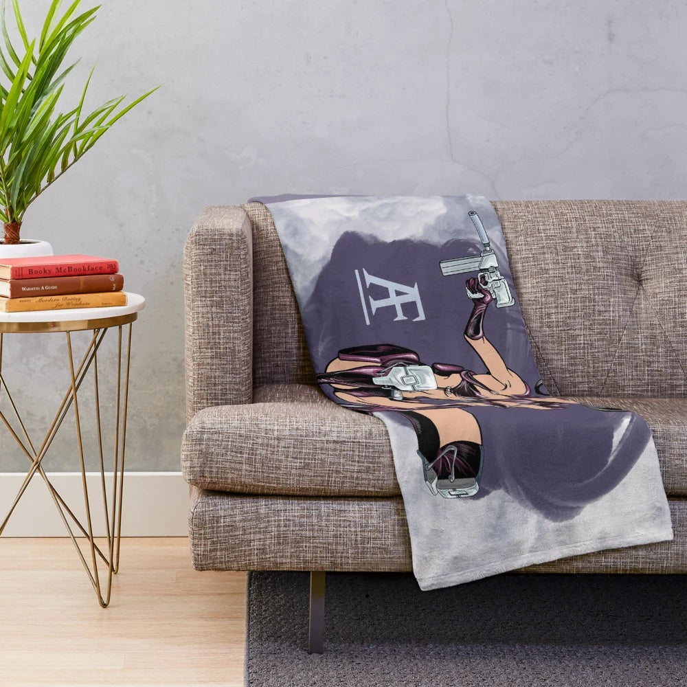 Soft and plush blanket featuring Aeon Flux-inspired design